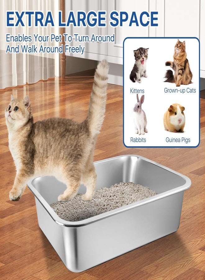 Lainballow Stainless Steel Cat Litter Box, 16 x 12 x 4 Large Litter Box, Non Stick Kitty Litter Pan with Metal Litter Scoop and Anti Slip Stickers for Kitten, Guinea Pig and Rabbit - Image 3